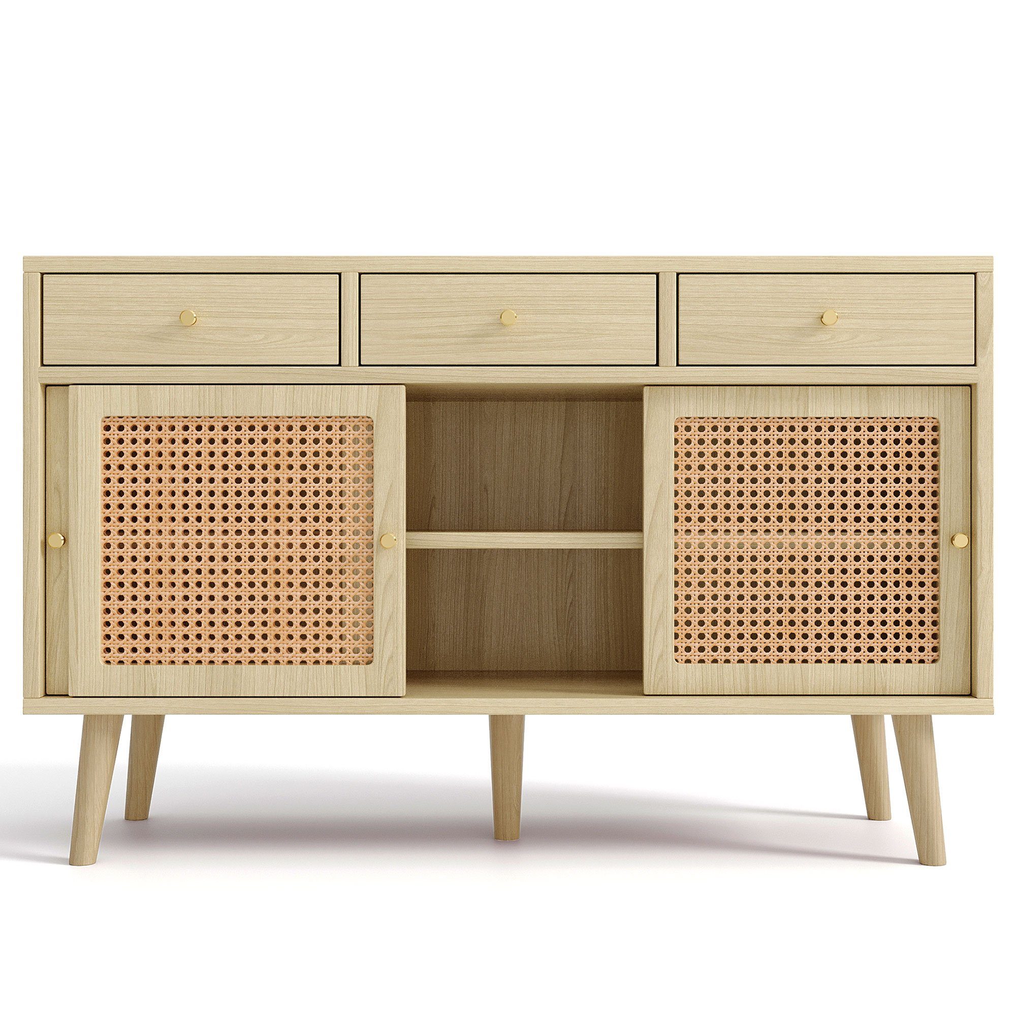 REDOM Sideboard Kommode (verstellbare Ablagen), mit 3 Schubladen und 3 Schiebetüren, 120x 40x78cm