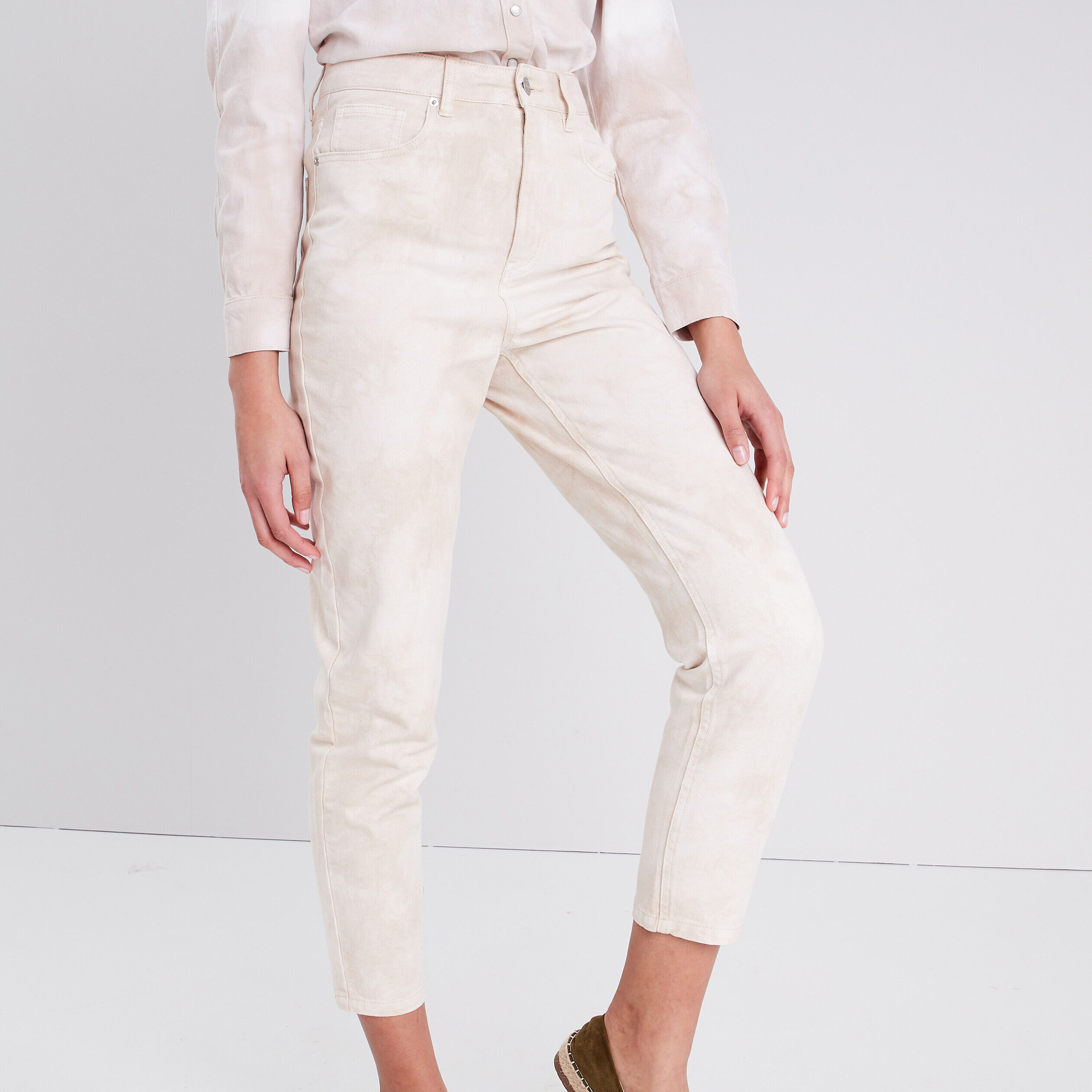 Jeans mom taille haute jaune clair femme | Cache Cache