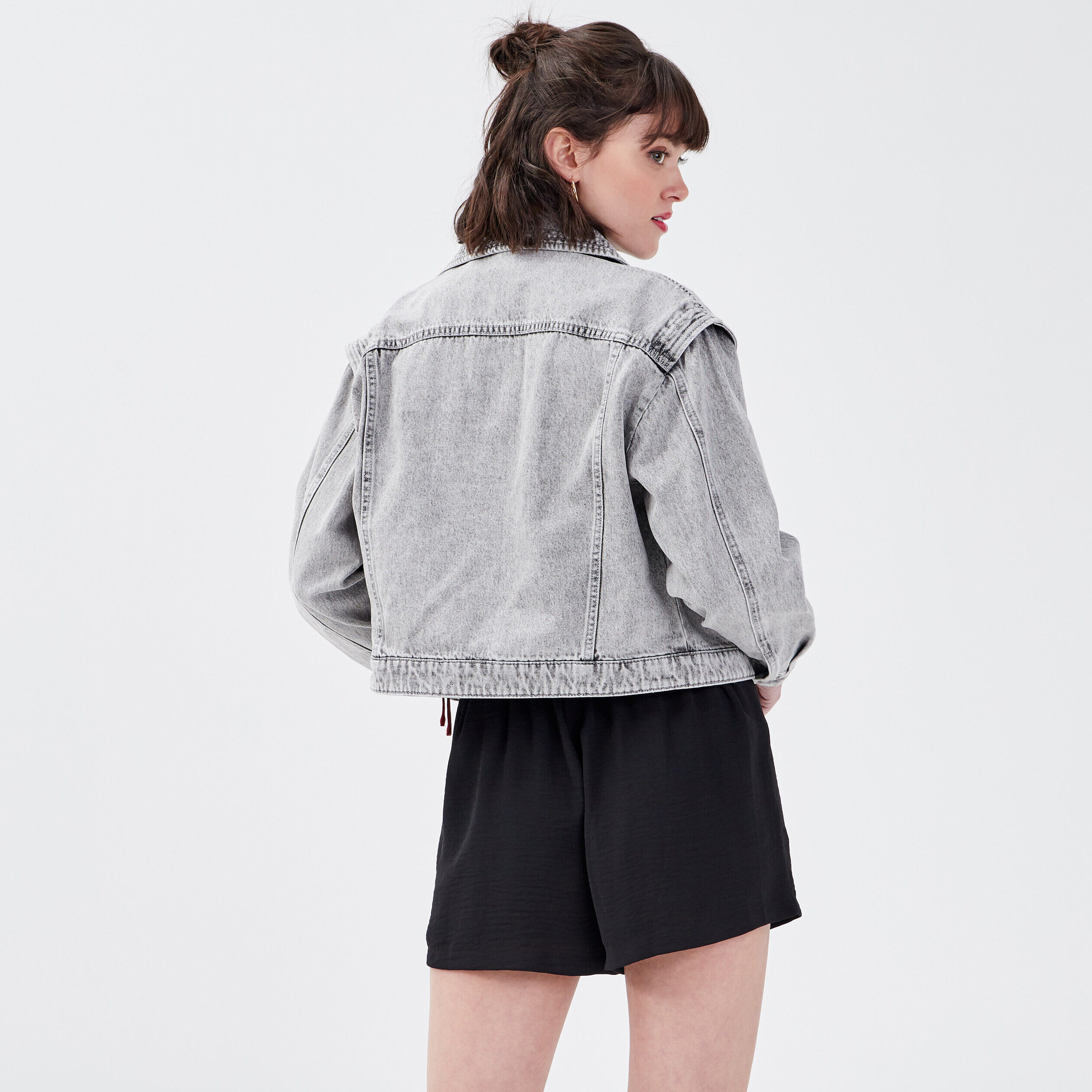 Veste droite en jean denim snow gris femme | Cache Cache