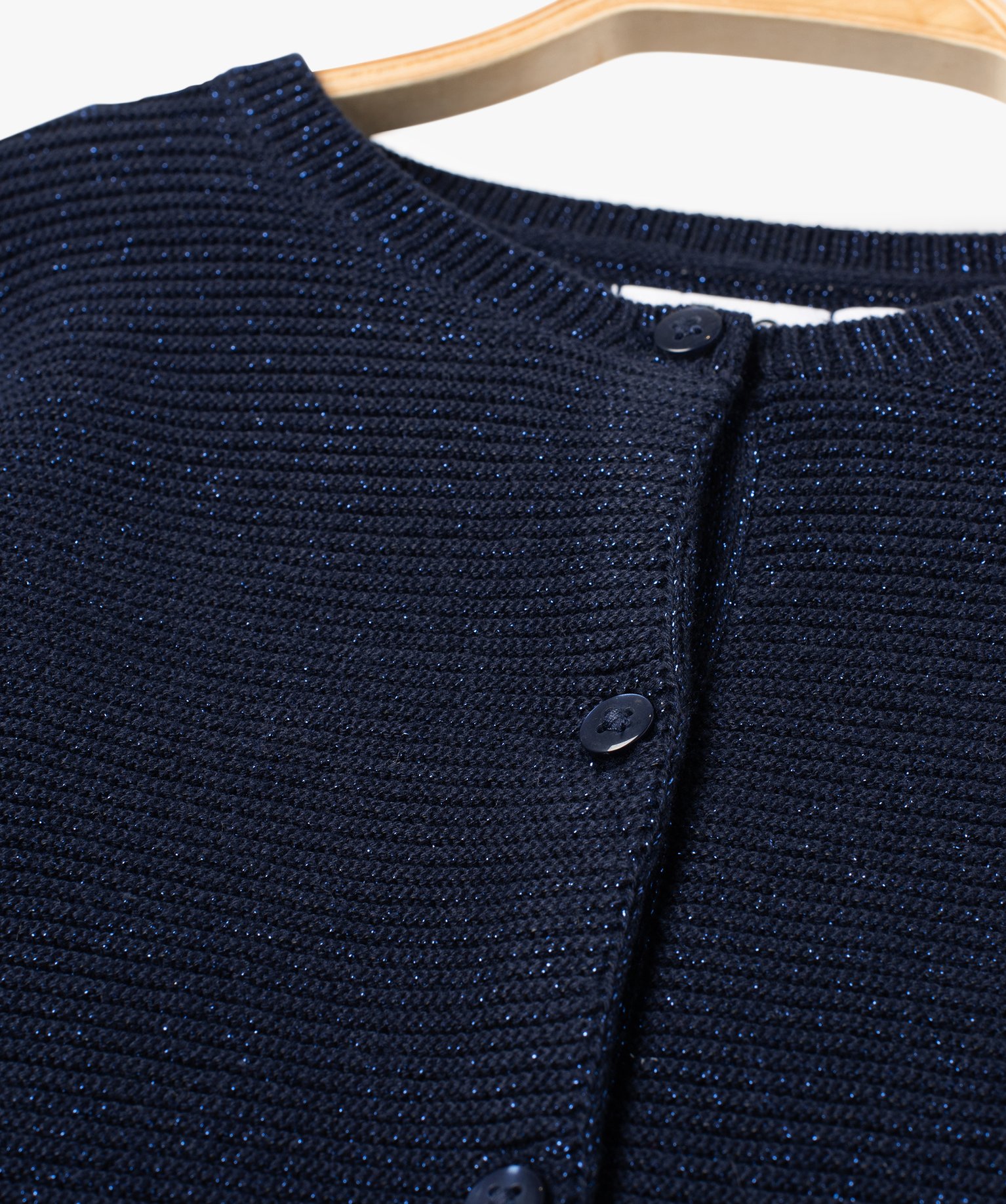 Gilet bébé fille à col rond en maille pailletée marine | GEMO