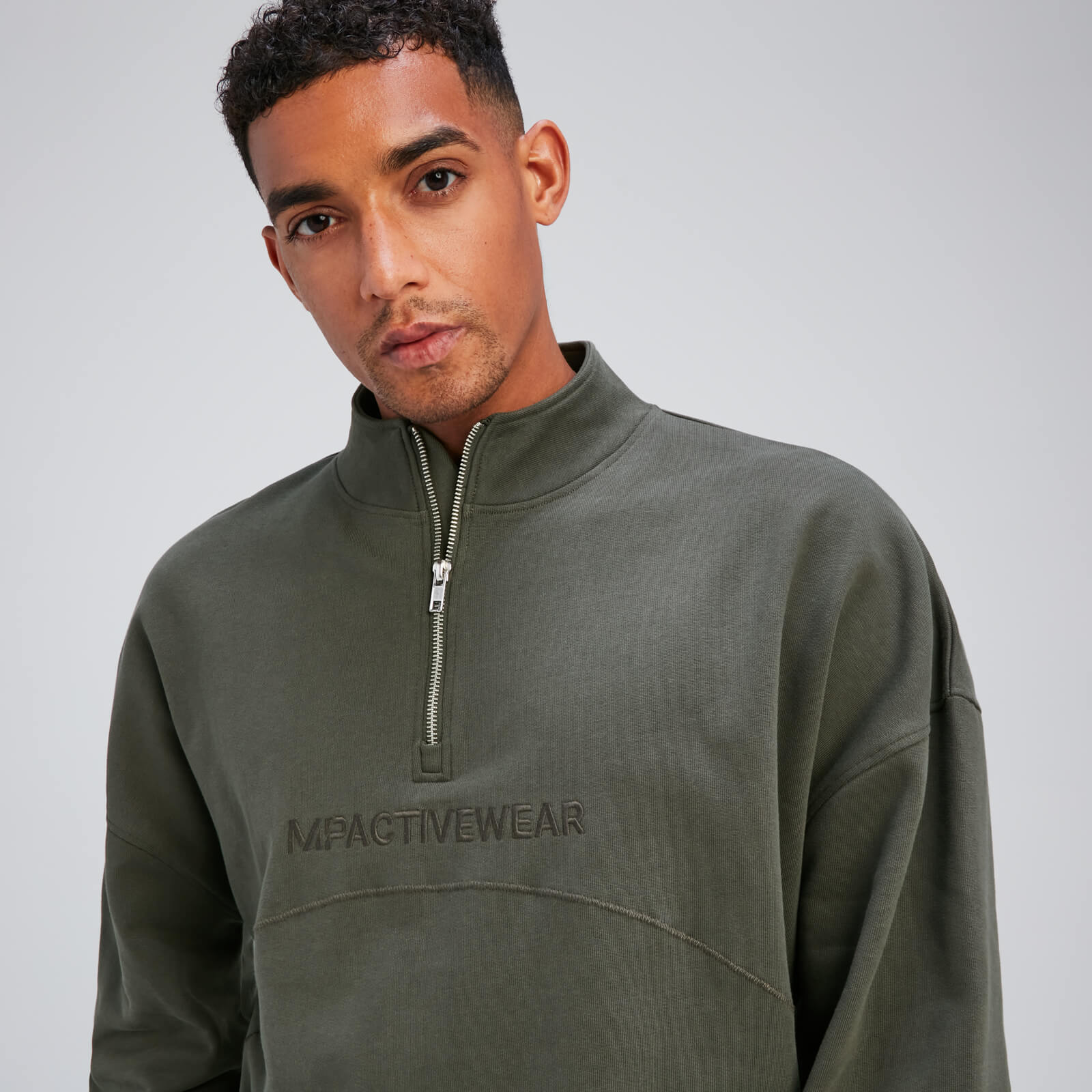 Haut à fermeture éclair ¼ MP Rest Day pour hommes – Vert taupe