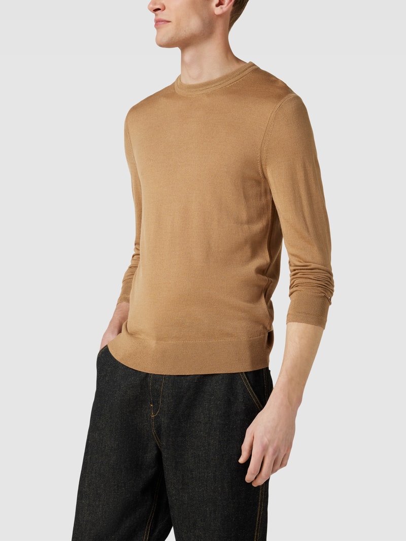 Wollpullover mit Label-Stitching und Seide-Anteil in camel
