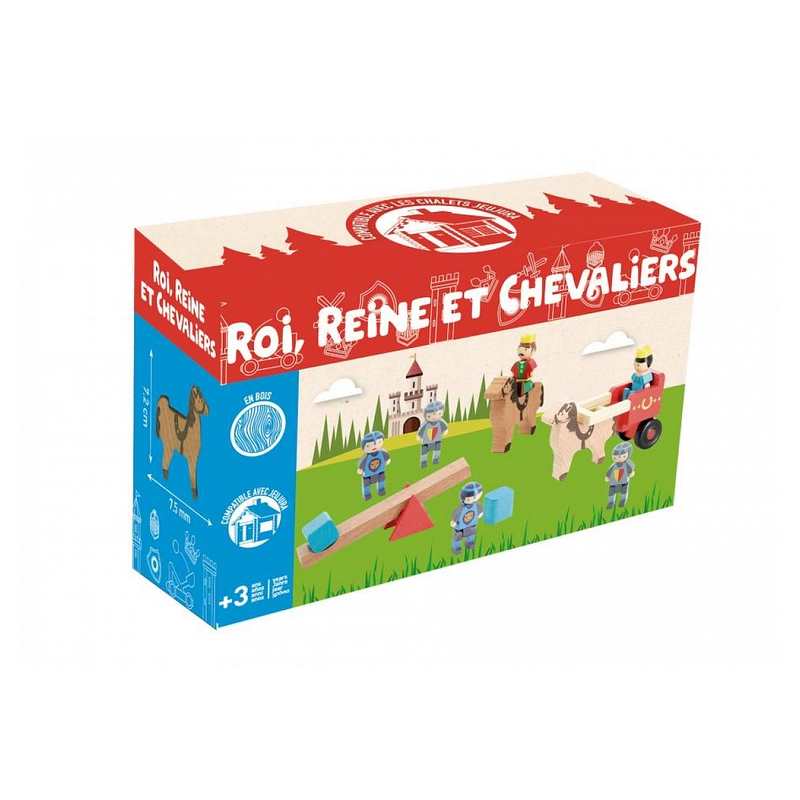 Roi, reine et chevaliers 13 pièces en bois