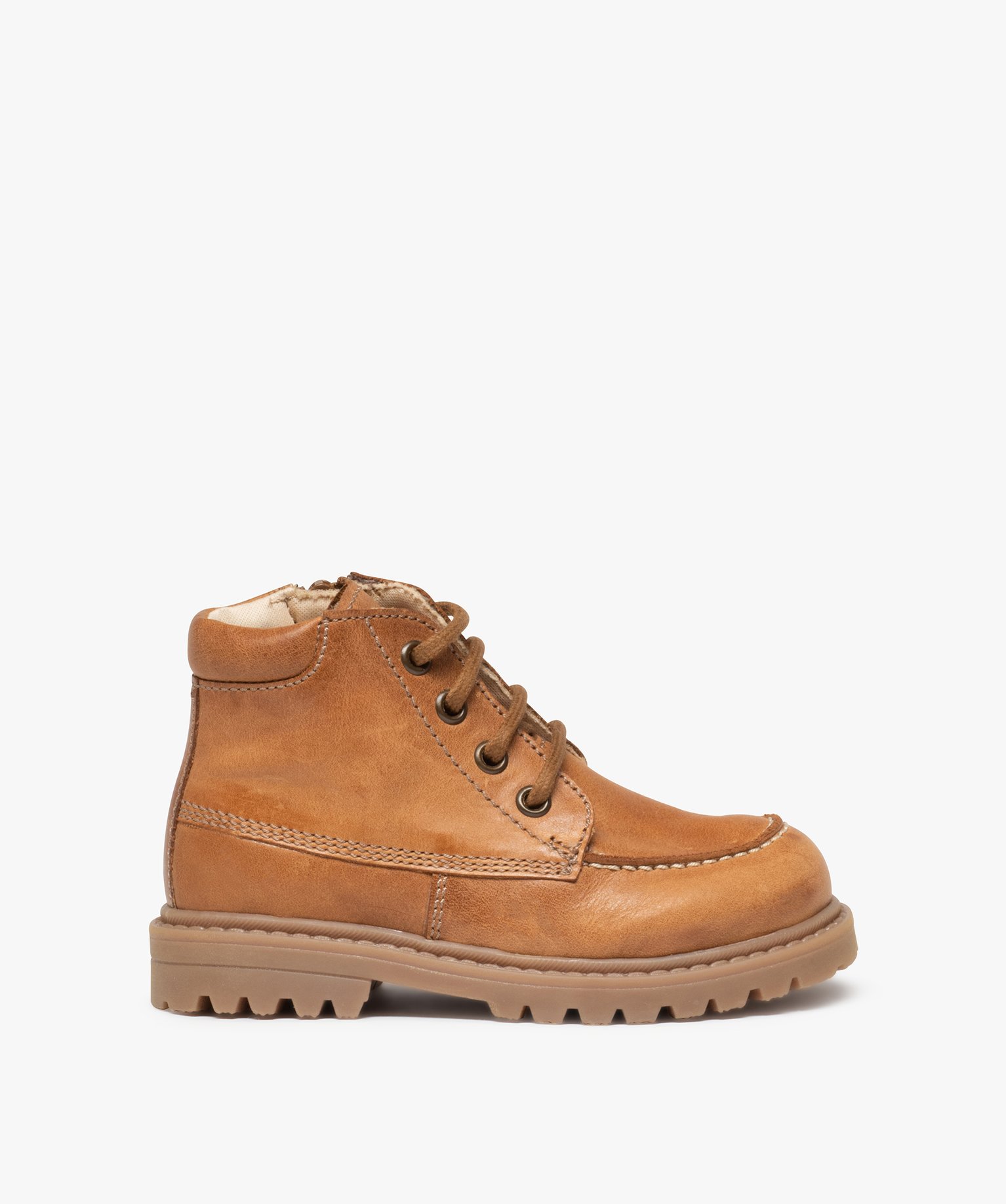 Boots Garçon à lacets et zip dessus cuir uni – NA! camel | GEMO