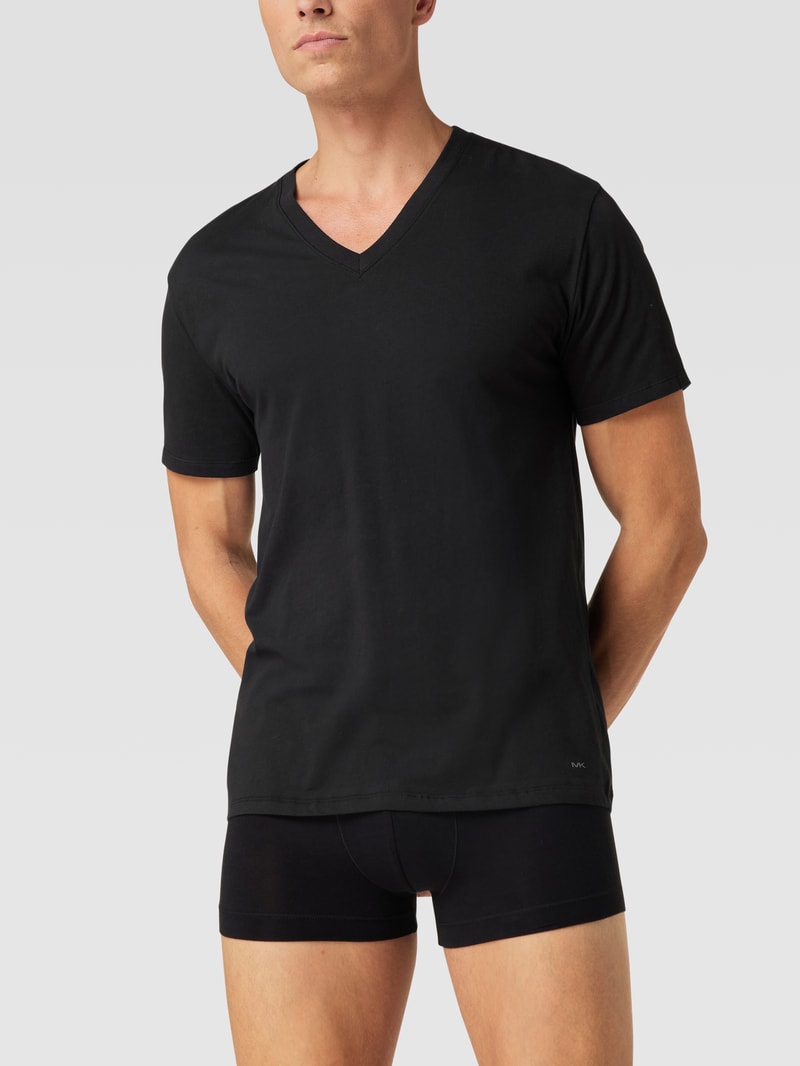 T-Shirt mit V-Ausschnitt im 3er-Pack Modell 'PERFORMANCE COTTON' in schwarz
