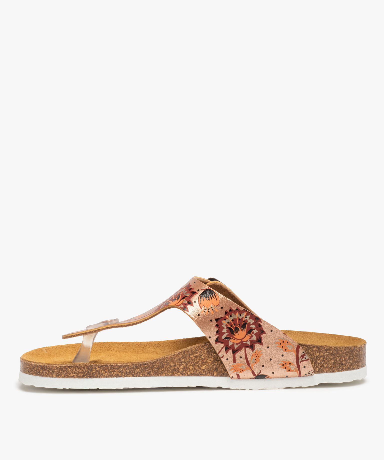 Sandales femme plates à bride entre-doigts métallisée rose | GEMO