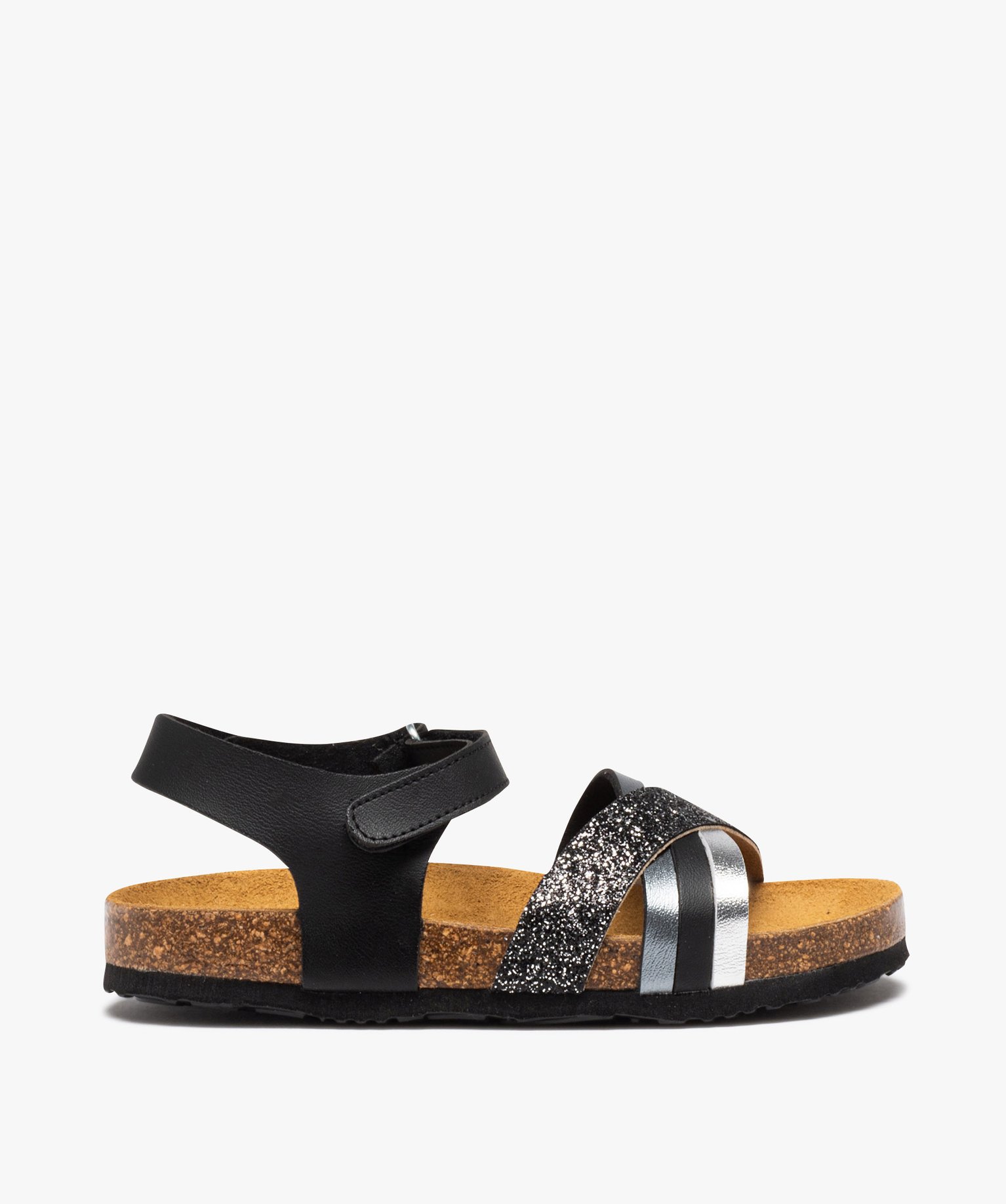 Sandales fille à brides croisées irisées et à paillettes noir | GEMO