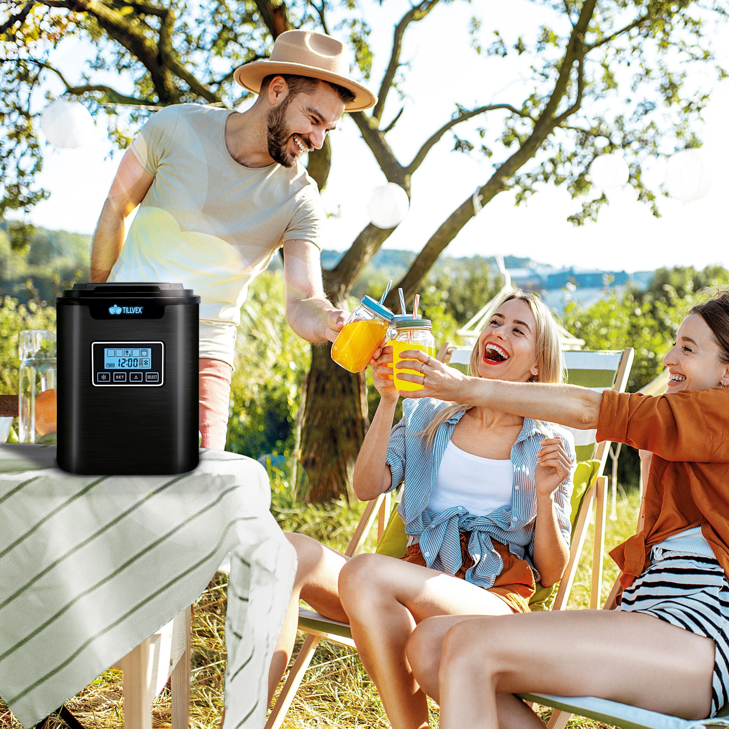 tillvex Eiswürfelmaschine Ice Maker 12 kg - 24 h Edelstahl, Mit Timer & LCD-Display, 2,2L Wassertank & Selbstreinigungsfunktion, 3 Eiswürfel Größen