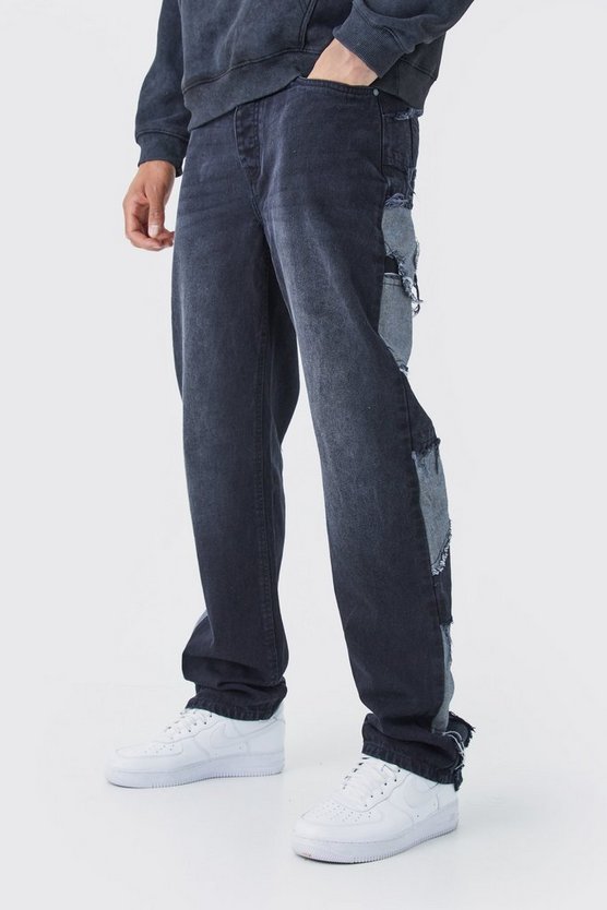 Tall lockere Patchwork Jeans mit Seitenstreifen