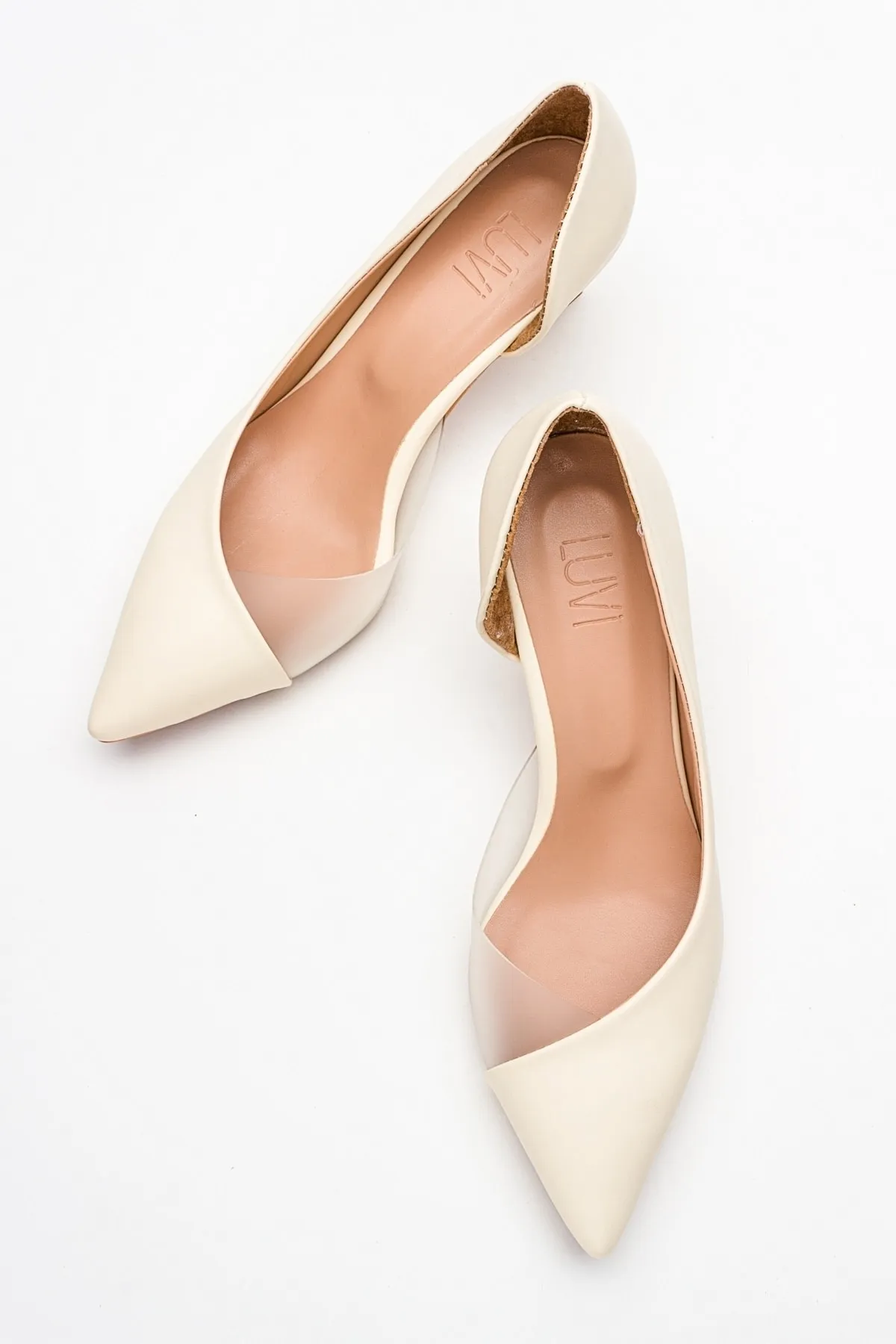 LuviShoes  353 Ecru-Leder-Damenschuhe mit Absatz