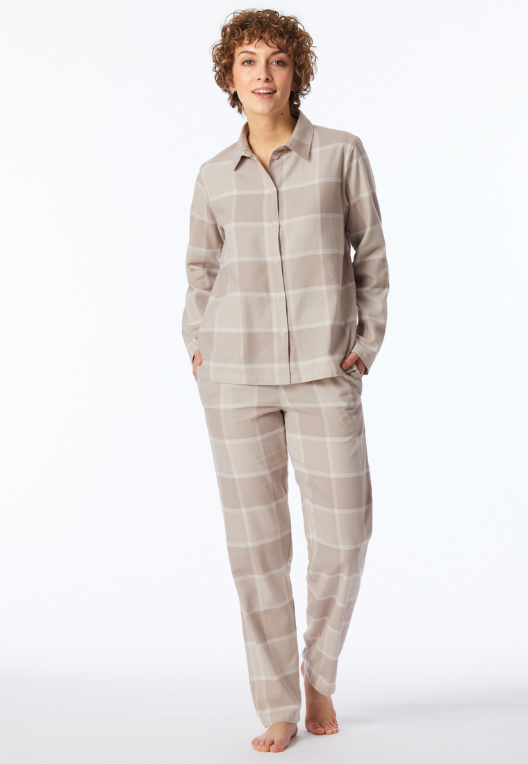 Pyjama lang Flanell beige kariert - Selected Premium Warming