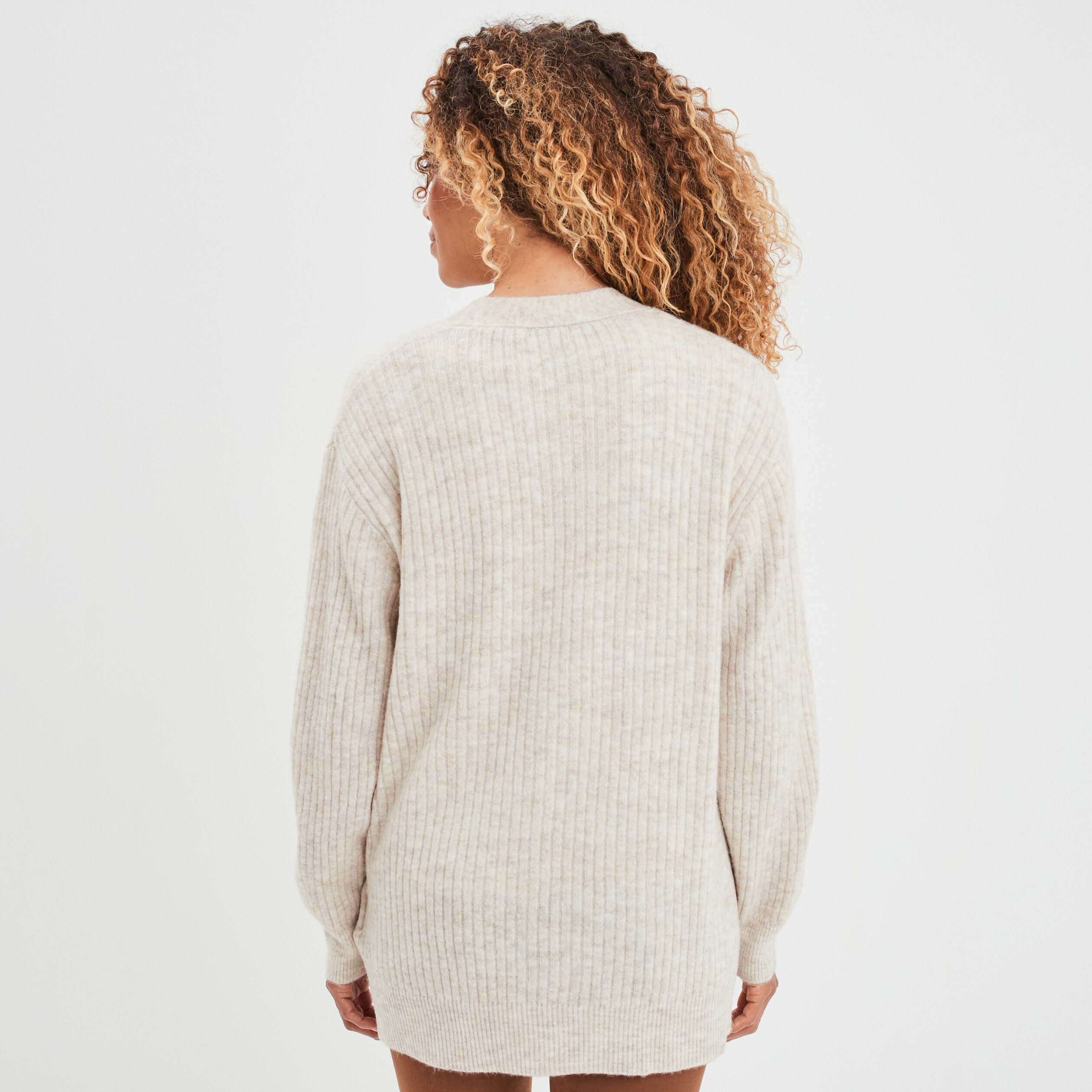 Gilet mi-long côtelé manches longues beige femme | La Halle