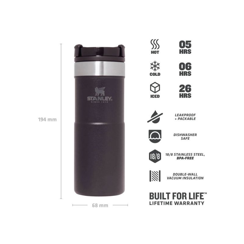 Thermo-Fahrradflasche, Stanley Classic Neverlake Travel Mug 12oz \/ 350ml Matte Black Pebble