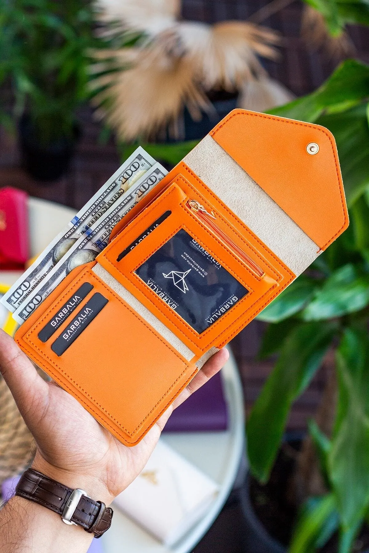 Garbalia  Columbia Mini-Geldbörse für Damen aus veganem Leder in Orange mit Münzfach und losem Kartenhalter