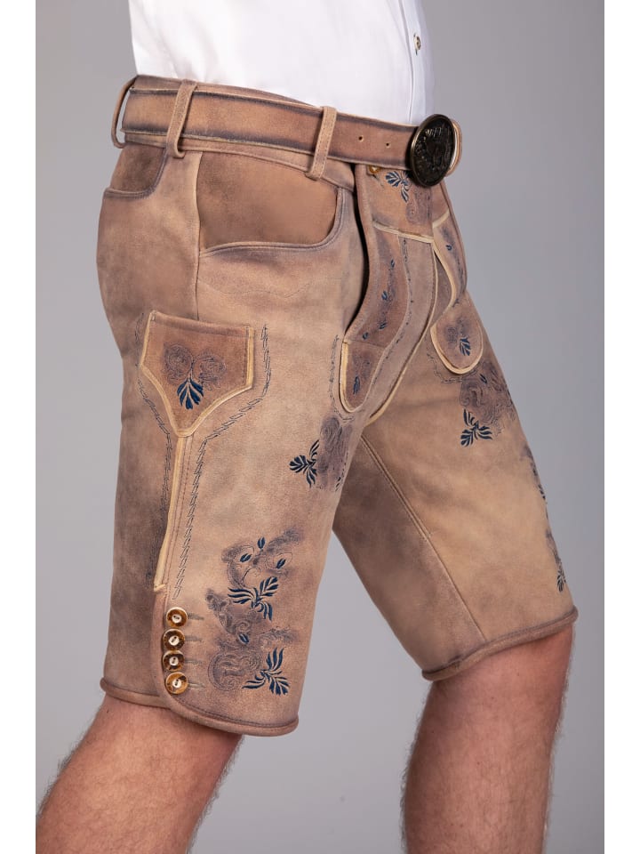 Edelnice Kurze Wildbock Lederhose Peter blau sämisch in braun günstig kaufen