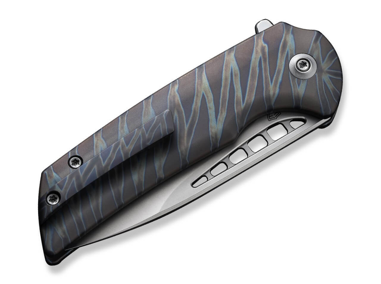 Mini Malice Button Lock Tiger Stripe Flamed Titanium
