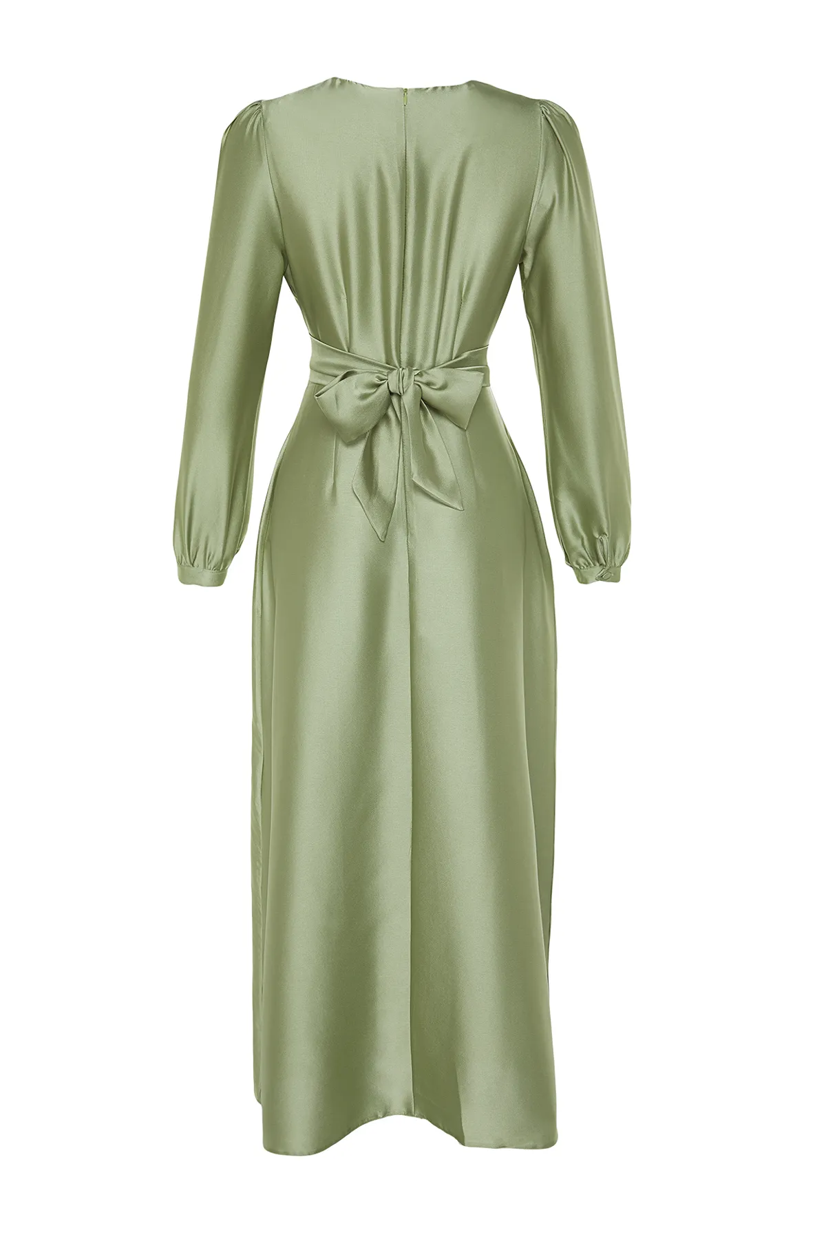 Trendyol Modest  Hellgrünes Abendkleid mit Kreuzschnürung und detailliertem Satin-Look TCTAW22EB0105