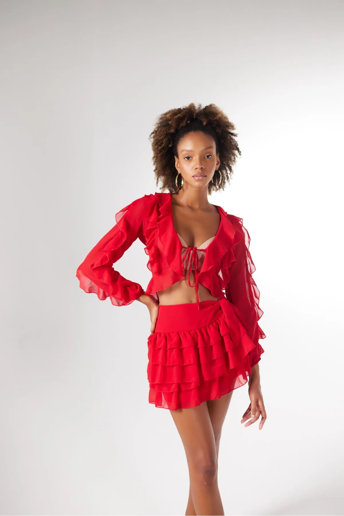 HOLLY LOLLY  Taillengebundener Mini-Elsa-Rock mit Volant, Rot