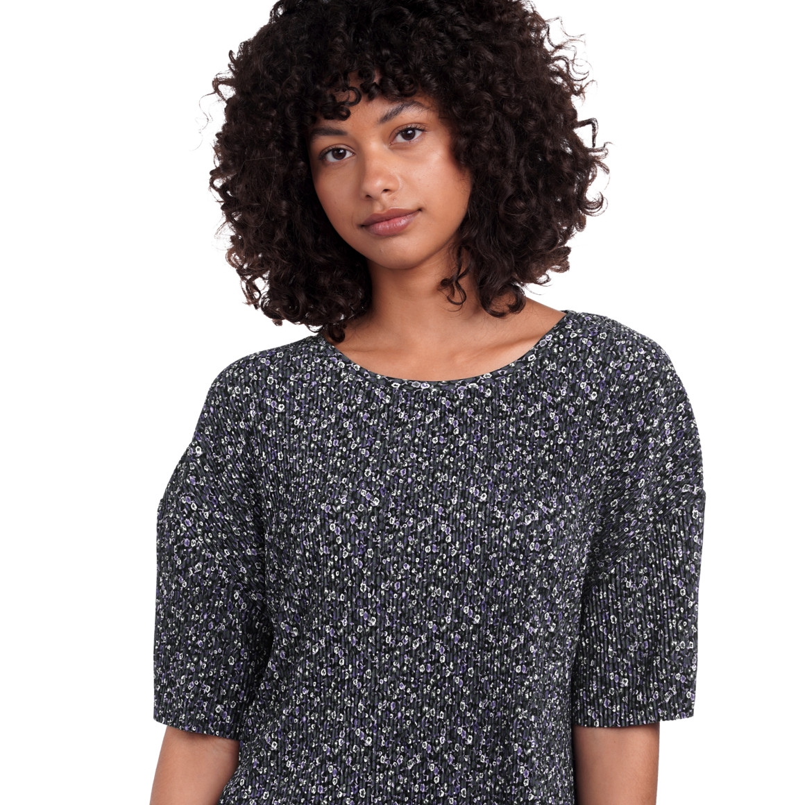 Damen Plissee-T-Shirt mit Rundhals