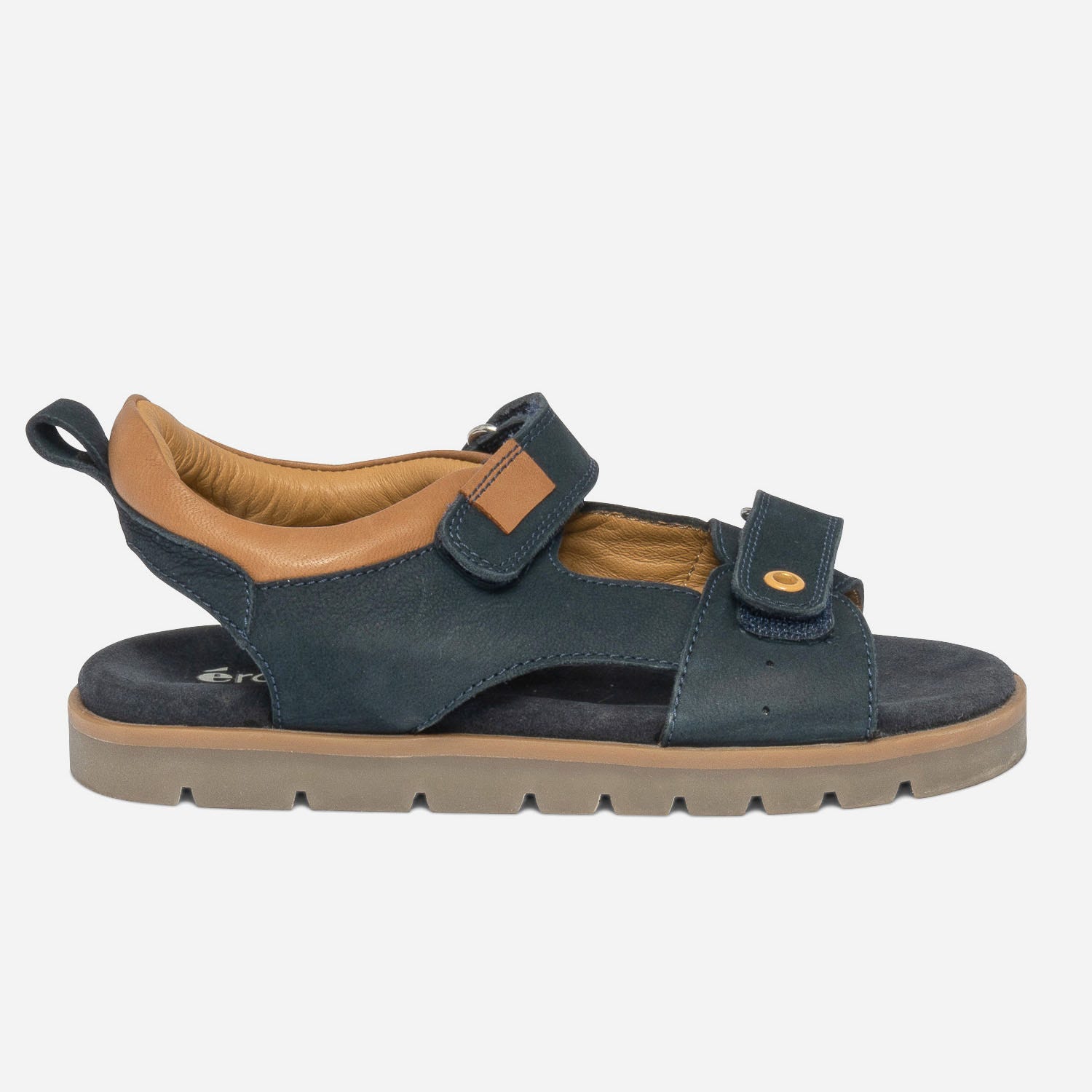 Sandale bleu marine et marron en cuir à scratchs