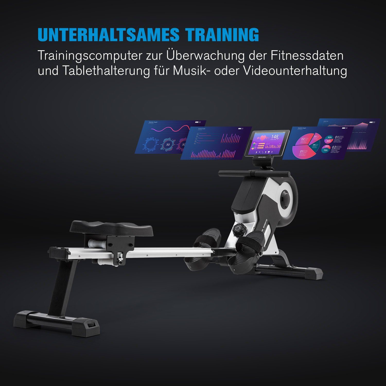 Capital Sports Rudermaschine Stream M1 Magnetrudergerät 105cm LC-Display 8 Stufen Aluminium, Rudergerät für Zuhause Sport Rowing Machine Fitnessgerät Sportgerät Trainingsgerät