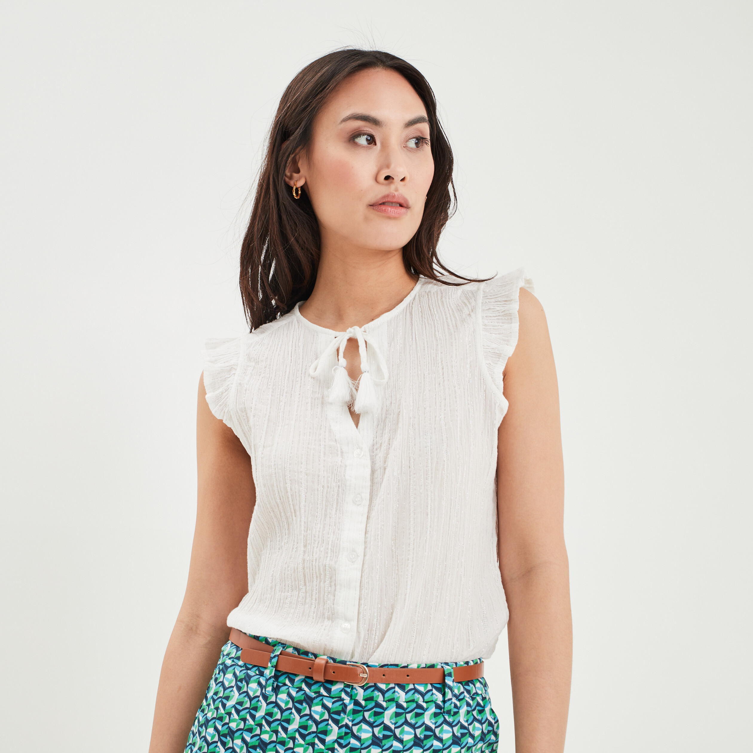 Chemise sans manches avec cordons blanc femme | La Halle