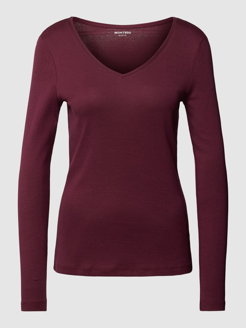 Longsleeve mit V-Ausschnitt in bordeaux rot