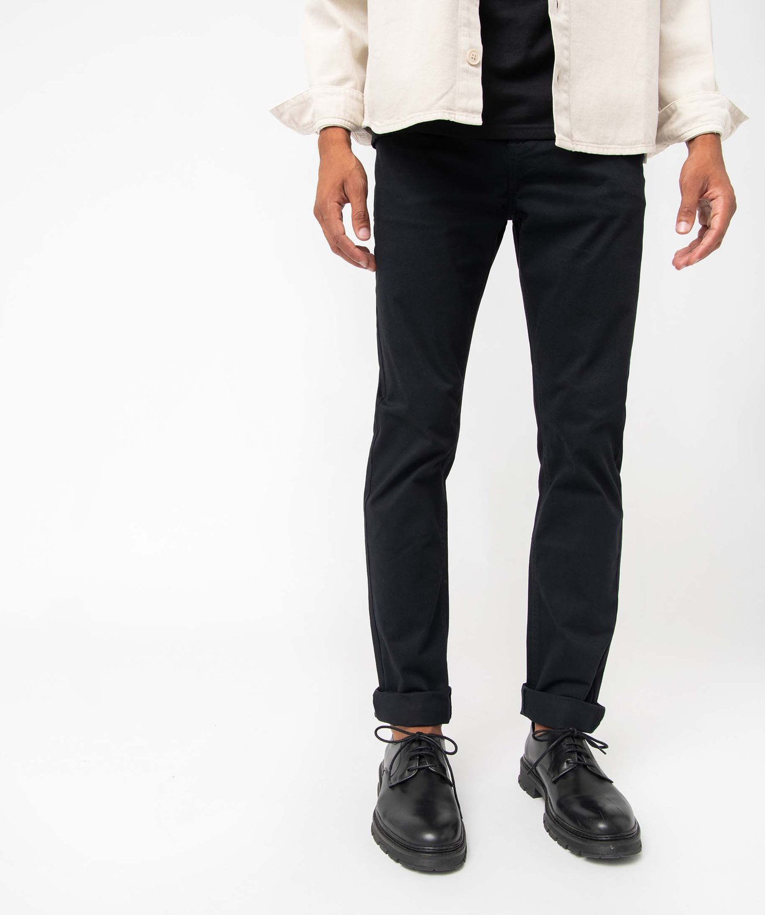Pantalon homme straight uni en coton stretch noir | GEMO