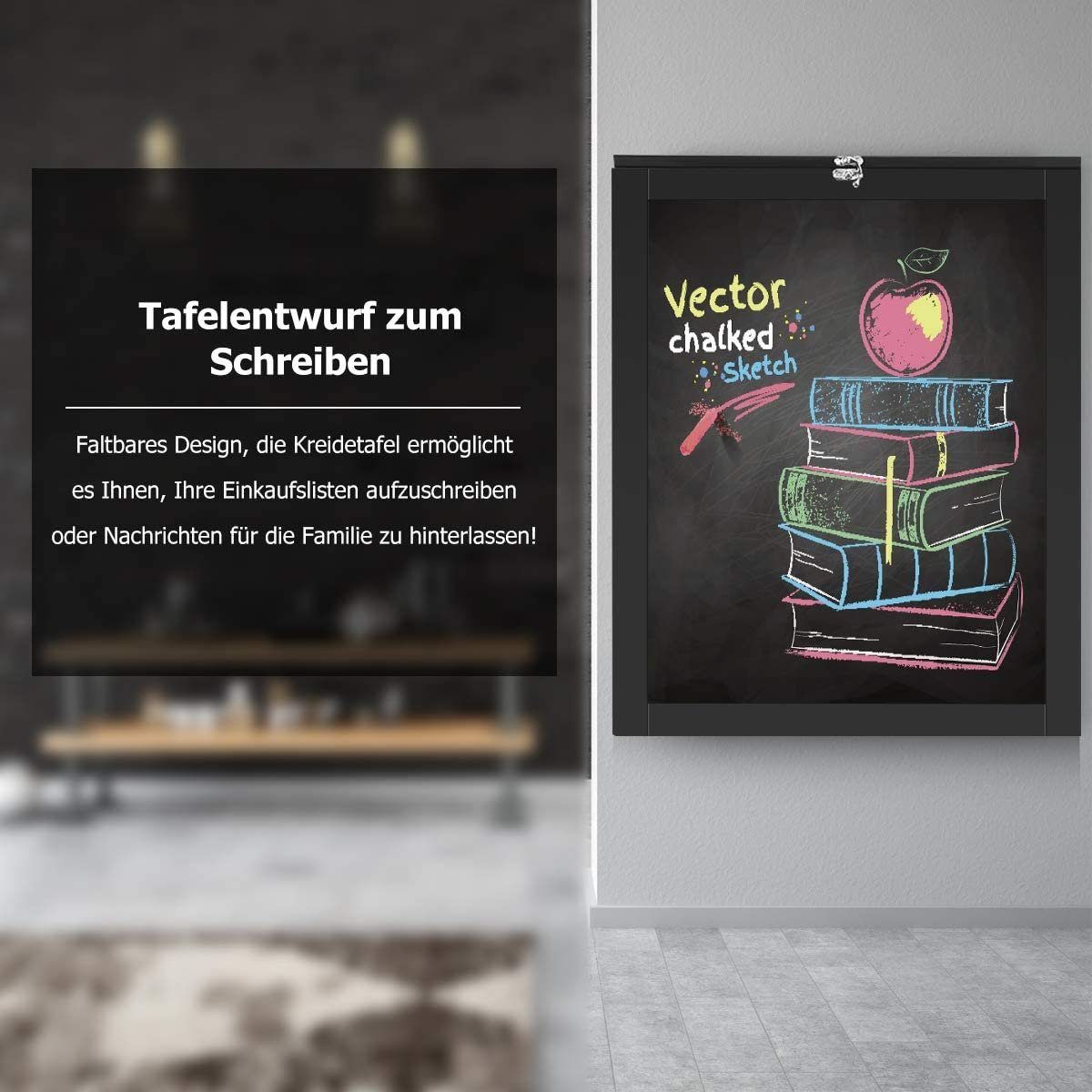 KOMFOTTEU Klapptisch Wandklapptisch, Esstisch Küche, 84x60cm, schwarz