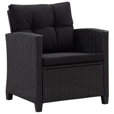 vidaXL Loungesofa 6-tlg. Garten-Sofagarnitur mit Auflagen Poly Rattan Schwarz, 6 Teile