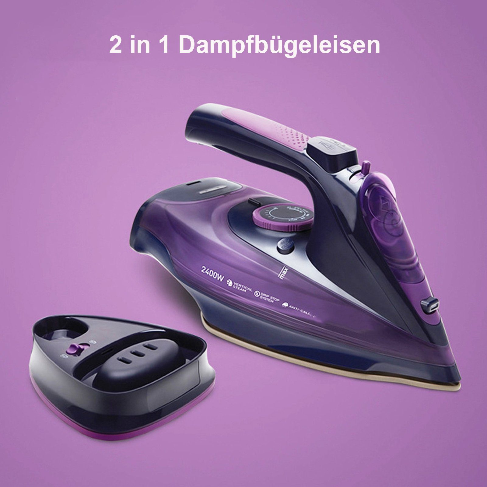iceagle Dampfbügeleisen Kabelloses Dampfbügeleisen AJ2085, Bügeleisen Dampf, 2400 Watt, 2400 W