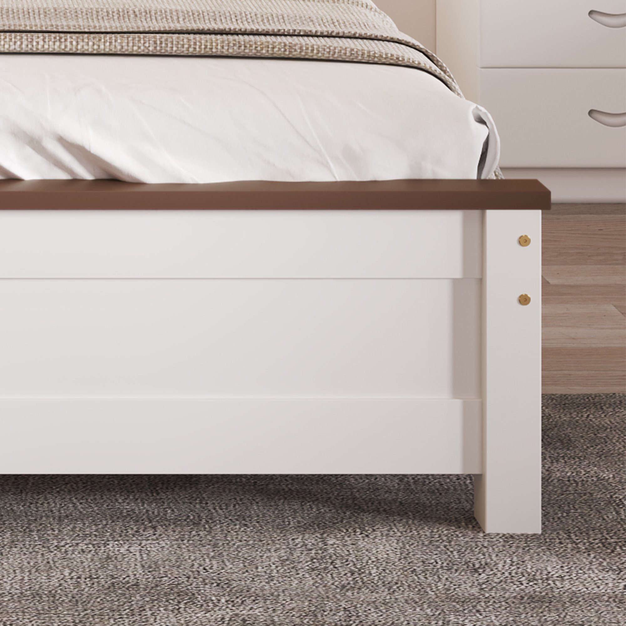 OKWISH Holzbett Einzelbett, Kiefernholzrahmen mit Mittelfuß, Erwachsenenbett (90x200 cm, Erwachsenenbett, mit Kopf- und Fußteil aus MDF), ohne Matratze