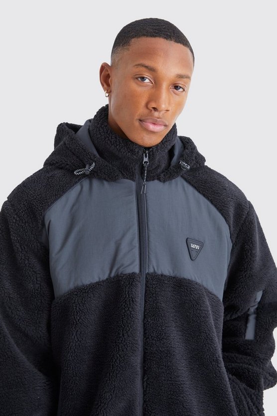 Jacke aus Borg & Nylon Jacke mit Kapuze