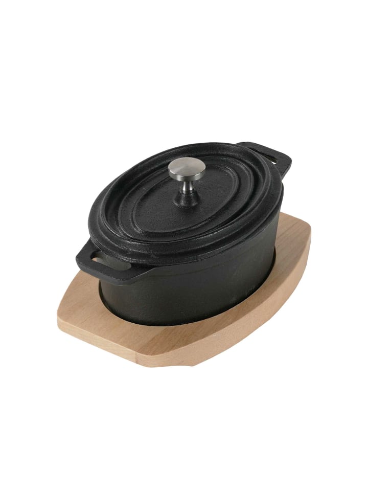 Stoneline Mini Cocotte Oval 12x8,5 cm Gusseisen, Kleiner Emaille Topf in Schwarz günstig kaufen onesize