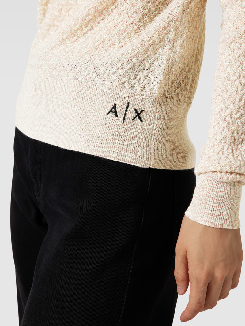 Strickpullover mit Logo-Stitching in gold