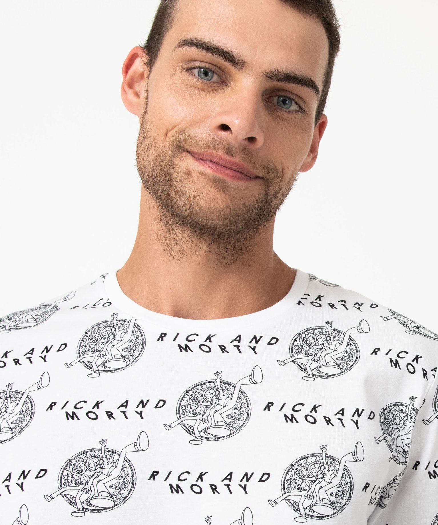 Tee-shirt manches courtes imprimé all over homme - Rick & M... blanc | GEMO
