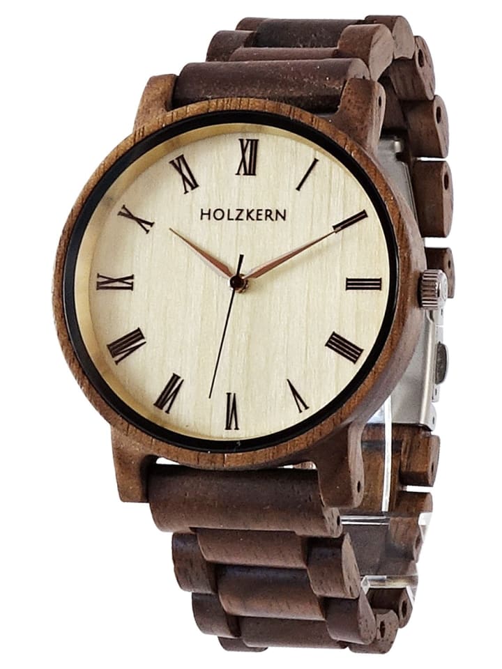 Holzkern Armbanduhr Quarz Herbstdämmerung Walnuss/Ahorn Creme / Braun günstig kaufen onesize