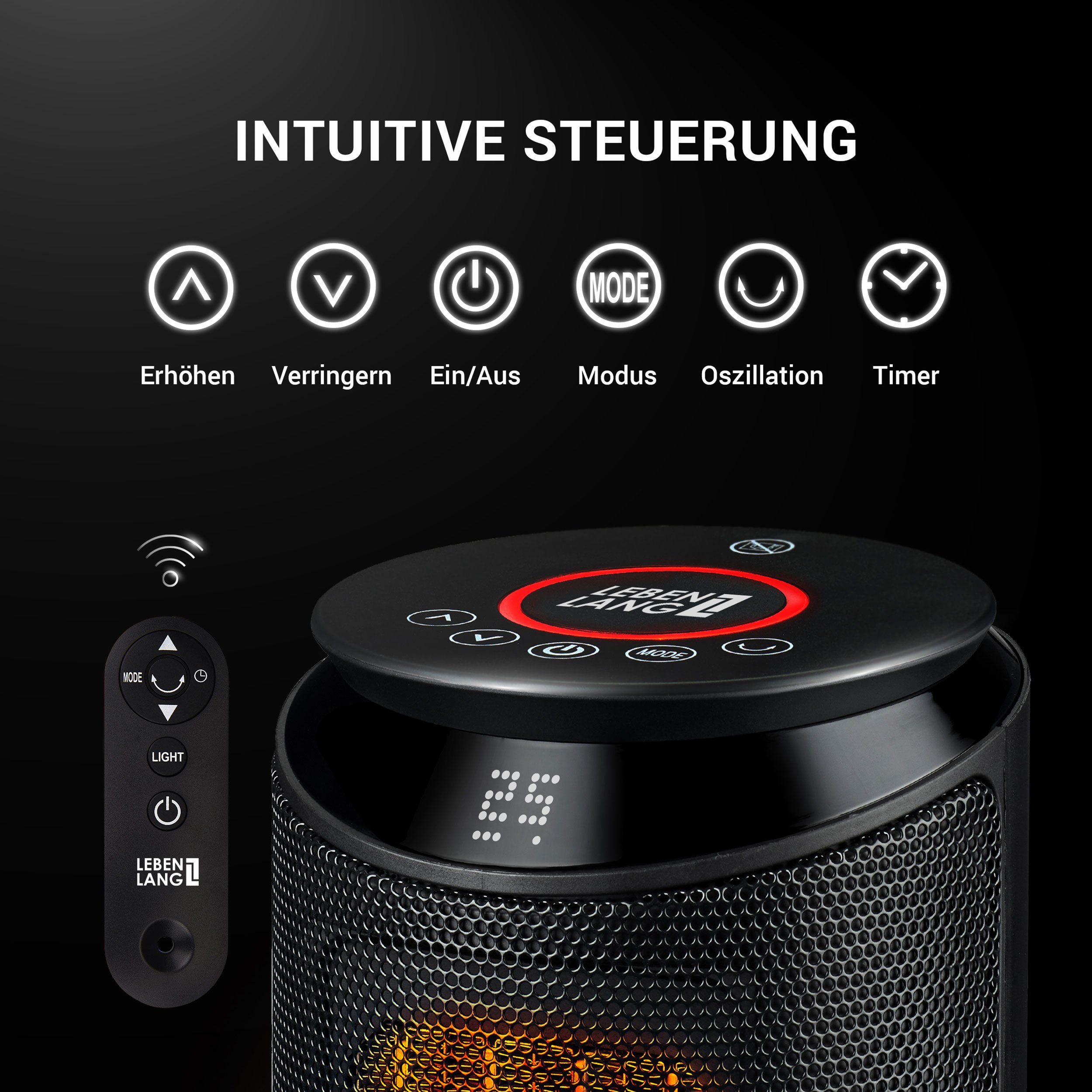 Lebenlang Elektro-Heizkörper Keramik Heizlüfter energiesparend leise - inkl. App & WiFi 2000W, App-Steuerung mit Wochenplan, Fernbedienung, 3 Modi, 16-37 Einstellung