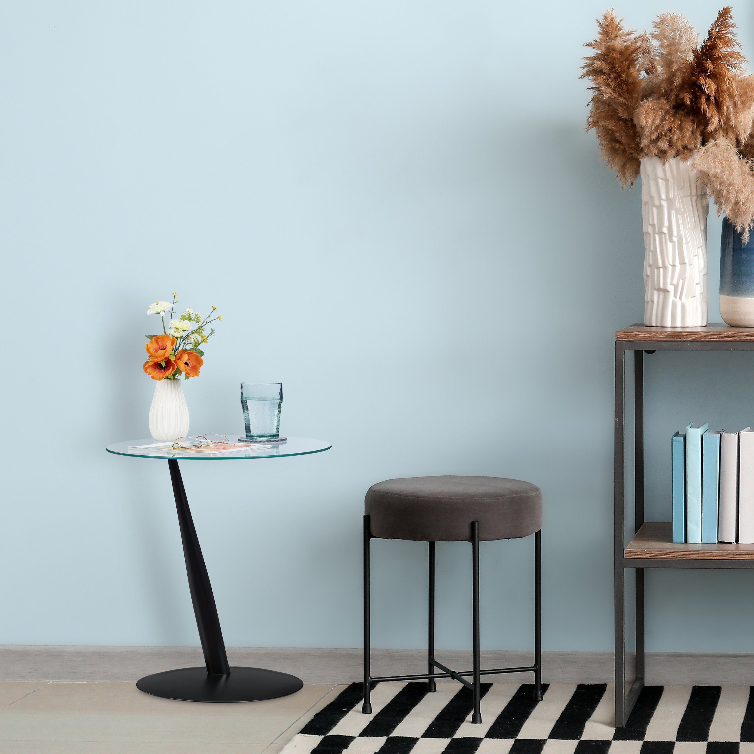relaxdays Beistelltisch Schwarzer Beistelltisch aus Glas