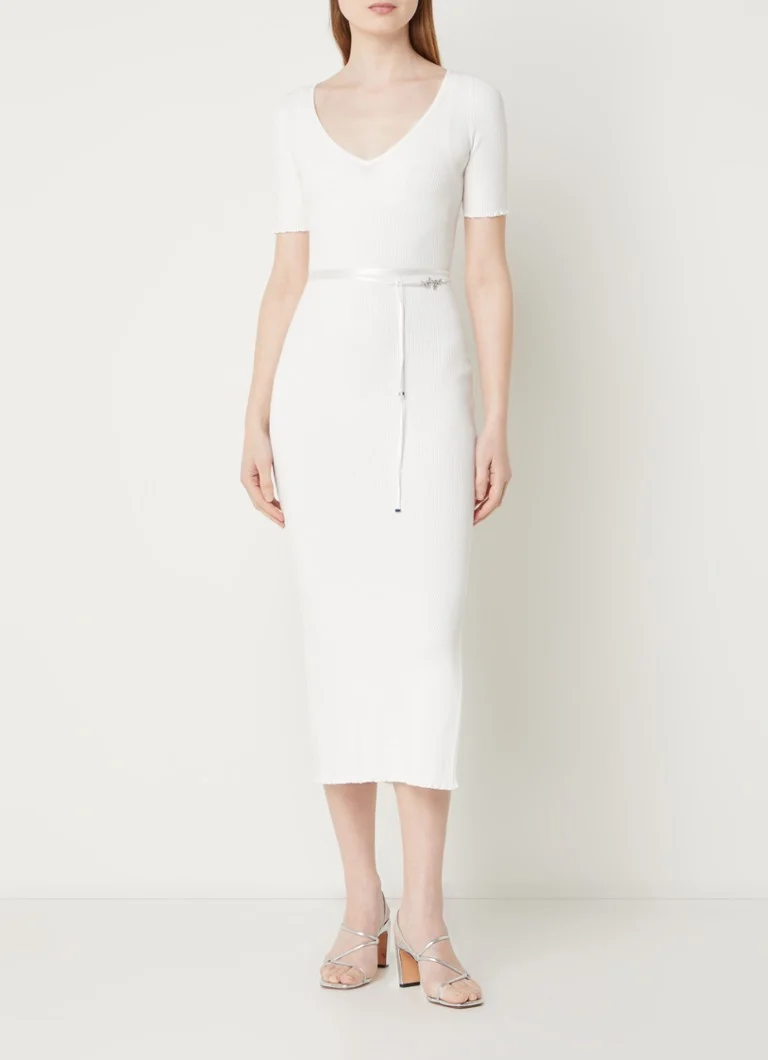 HUGO BOSS Simbly ribbed midi dress with belt and slit