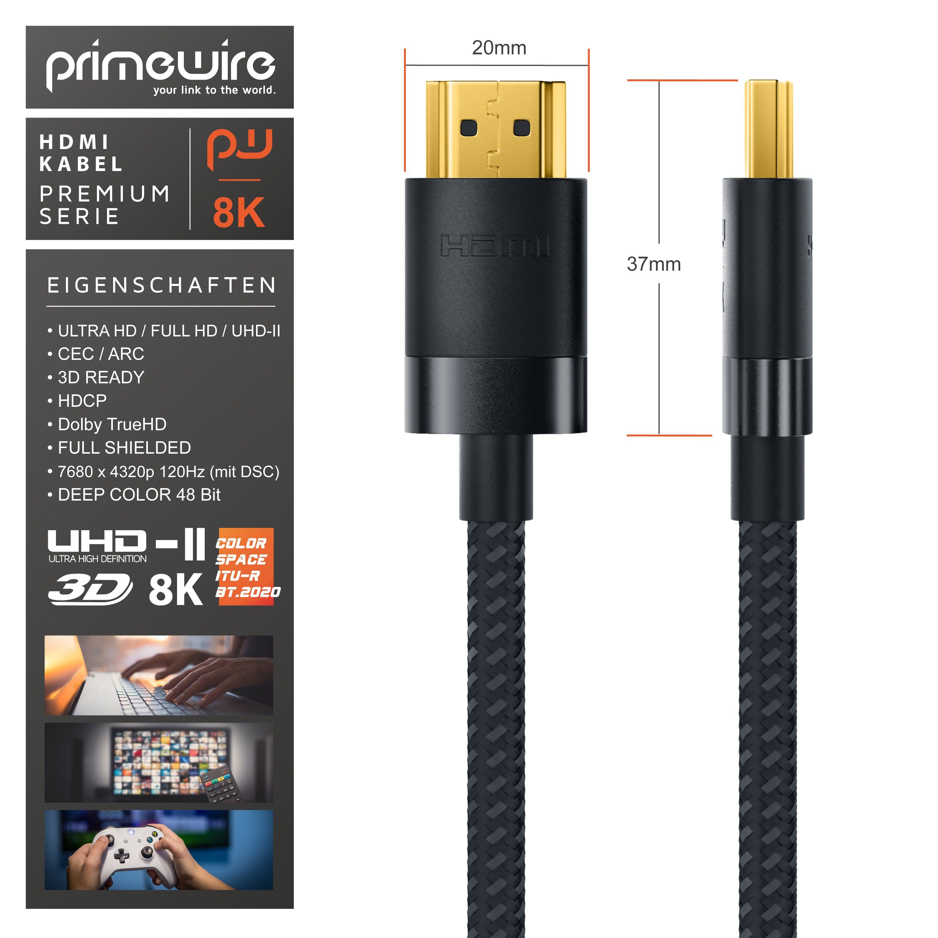 Primewire HDMI-Kabel, 2.1, HDMI Typ A (25 cm), 8K @ 120Hz / 4K @ 240Hz DSC, Ultra High Speed, Nylonummantelung, 0,25m