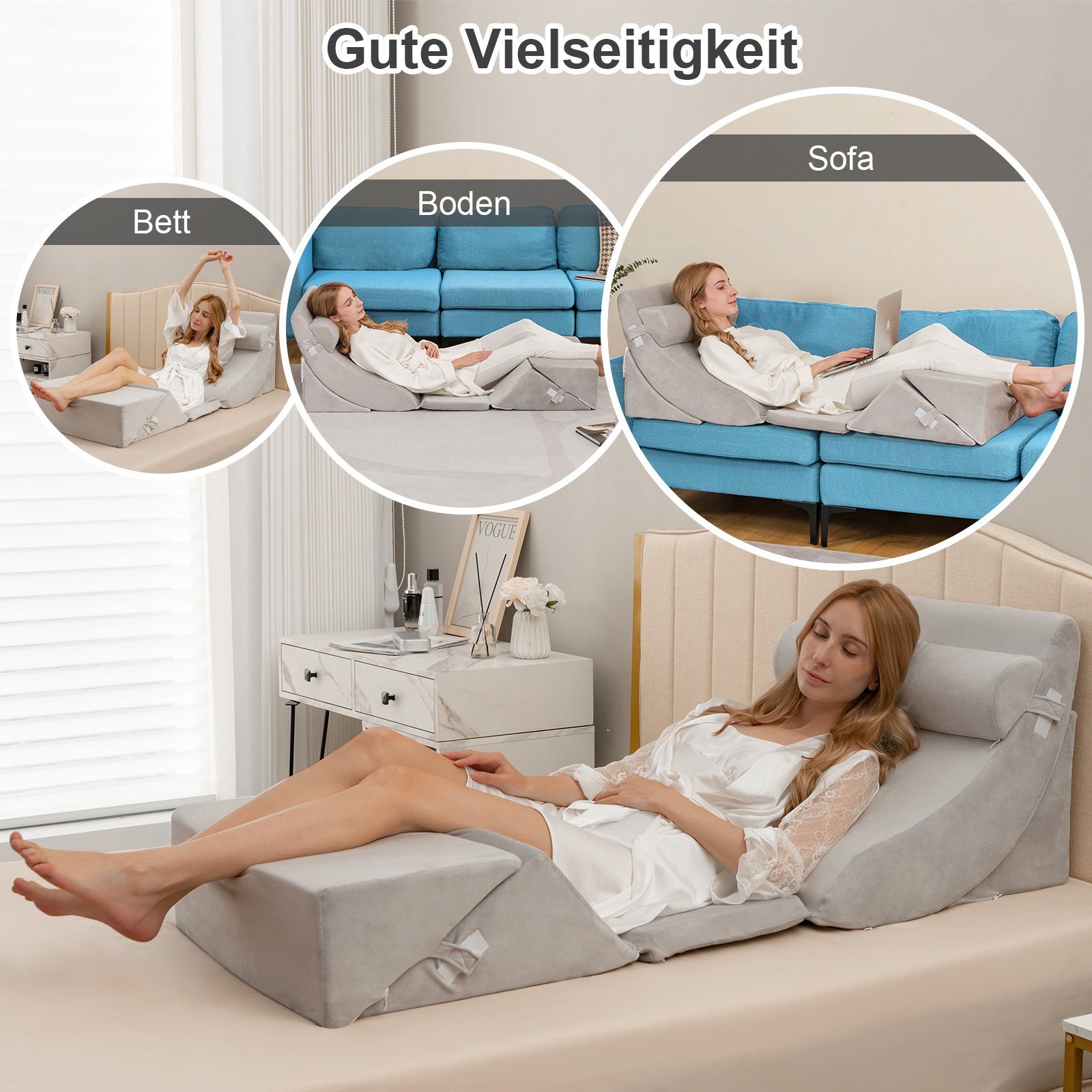 COSTWAY Keilkissen, 6-tlg., verstellbare Stützkissen mit waschbarem Bezug