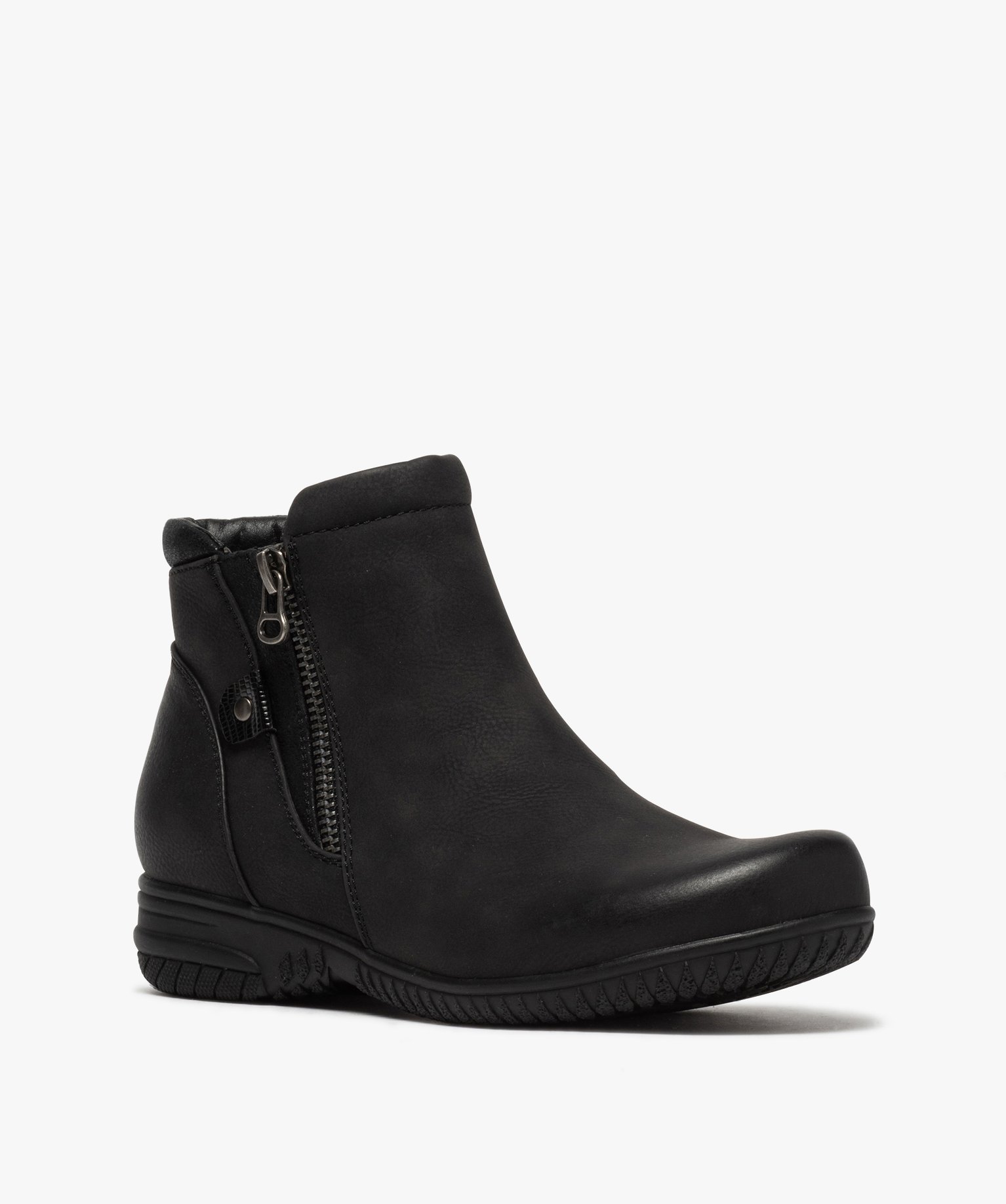 Boots femme unies à talon plat bout rond et zip fantaisie | GEMO