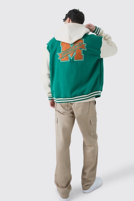 Oversize Jersey-Jacke mit Kapuze und Applikation