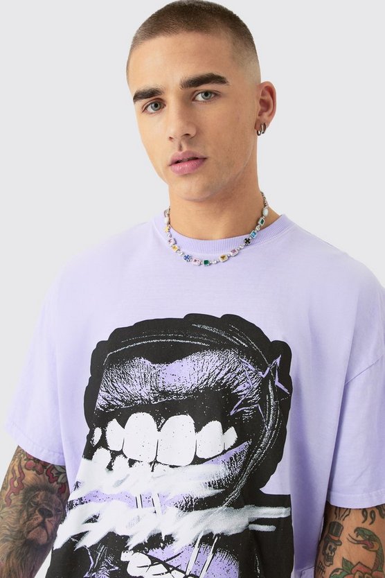 Oversize T-Shirt mit Homme Lippen Print