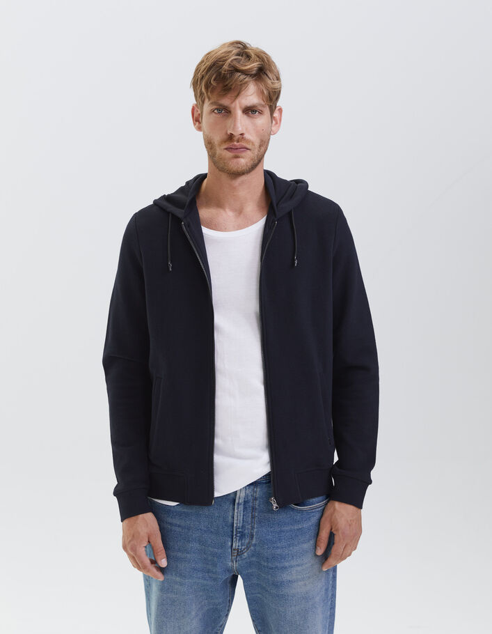 Cardigan marine reliefé à capuche Homme