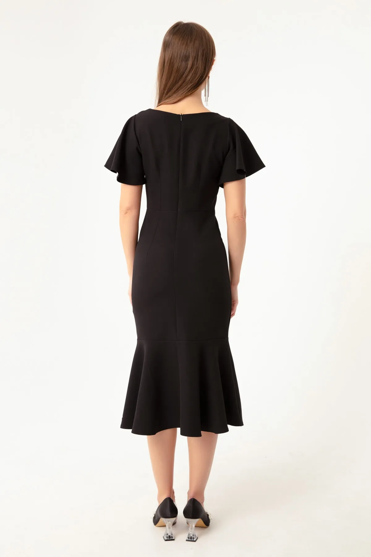 Lafaba  Schwarzes Volant-Midikleid für Damen