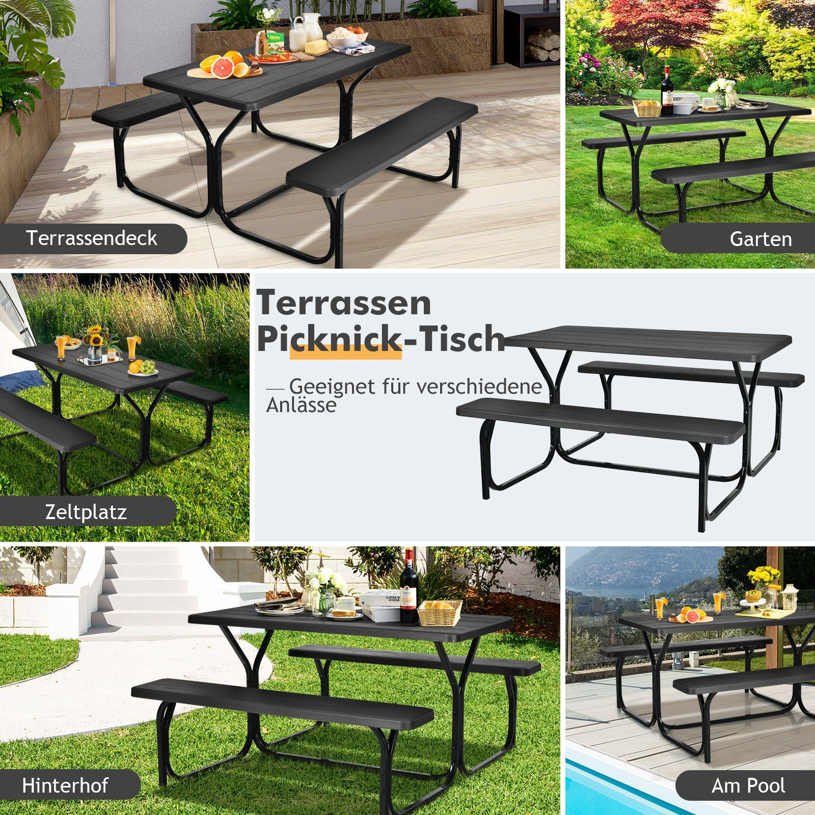 COSTWAY Bierzeltgarnitur, (3-tlg), bis 200kg belastbar, 137x150x72cm
