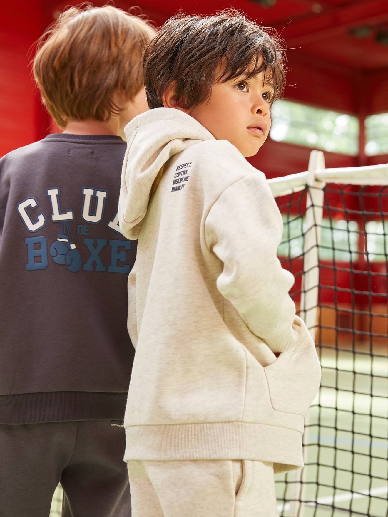 Ensemble sport sweat à capuche + jogging garçon beige clair