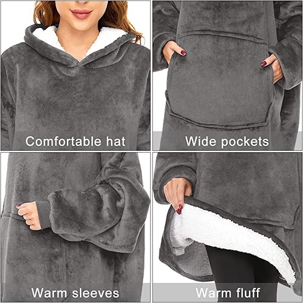 vokarala Kapuzensweatshirt Hoodie kuscheldecke damen oversize übergroßes Fleecepullover Geschenk Tragbare Decke zum Anziehen als Geschenke für Frauen Damen Männer